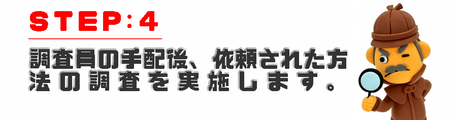 調査員の手配後、依頼された方法の調査を実施します。